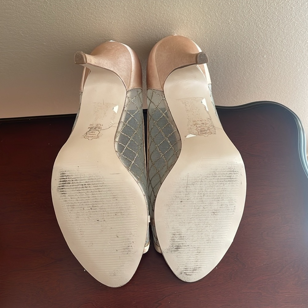 Satin Gold Peep-toe Pump - Picture 6 of 8